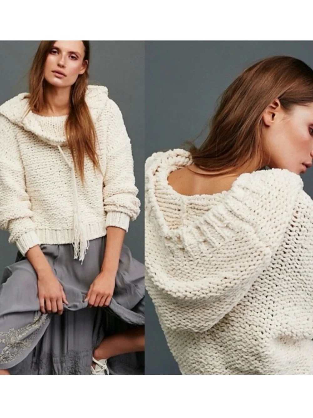 Free People Cream Knit Cowl Sweater with Tassel Tie - Picture 8 of 10